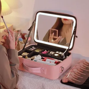منظم مستحضرات التجميل وحقيبة مستحضرات التجميل مع مرآة LED للنساء (Copy)